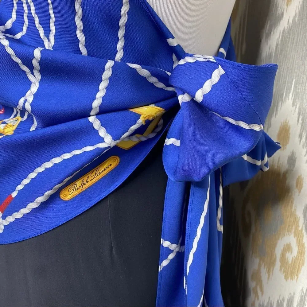Ralph Lauren Multi Regatta Yacht Silk Scarf Silver Link Necklace Halter Top - Picture 13 of 16
